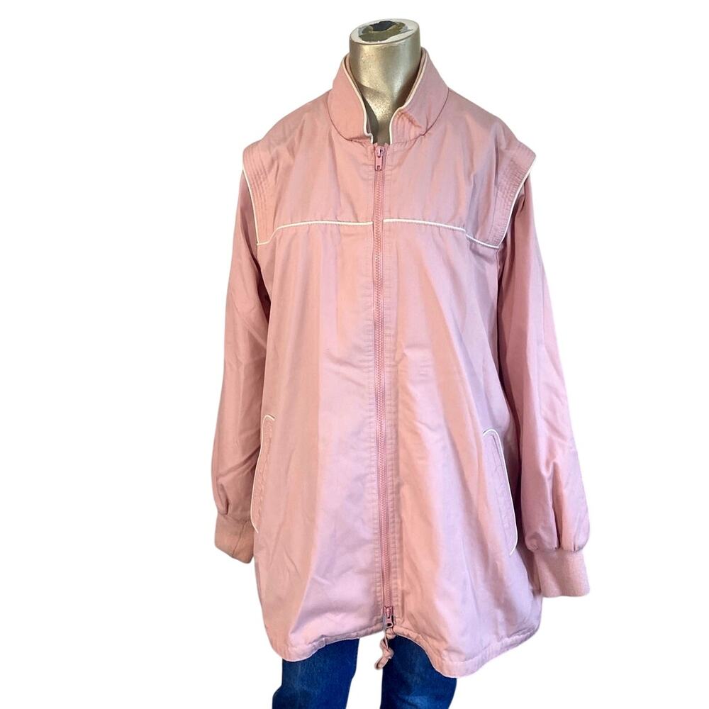 VTG 80s Windy Weather Jacket Women 20 1/2 Pink White Trim Windbreaker Taiwan ROC